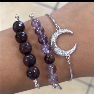 Garnet, super 7, crescent moon bracelet set